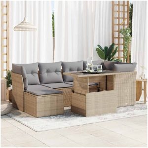 Matgrupp för trädgården med dynor 7 delar beige konstrotting vidaXL