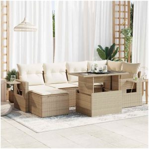 Matgrupp för trädgården med dynor 7 delar beige konstrotting vidaXL