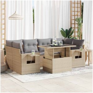 Matgrupp för trädgården med dynor 7 delar beige konstrotting vidaXL