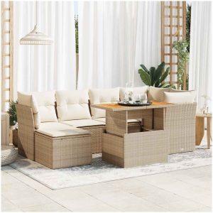 Matgrupp för trädgården med dynor 7 delar beige konstrotting vidaXL