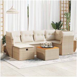 Matgrupp för trädgården med dynor 7 delar beige konstrotting vidaXL
