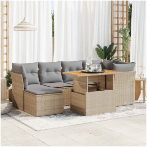 Matgrupp för trädgården med dynor 7 delar beige konstrotting vidaXL
