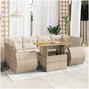 Matgrupp för trädgården med dynor 7 delar beige konstrotting vidaXL