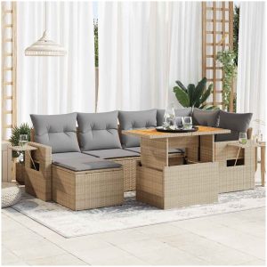 Matgrupp för trädgården med dynor 7 delar beige konstrotting vidaXL