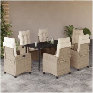 Matgrupp för trädgården med dynor 7 delar beige konstrotting vidaXL