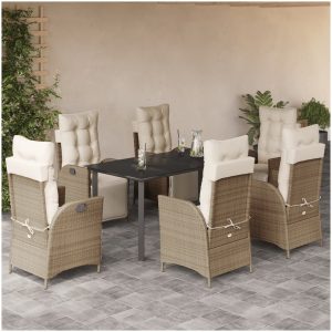 Matgrupp för trädgården med dynor 7 delar beige konstrotting vidaXL