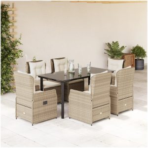 Matgrupp för trädgården med dynor 7 delar beige konstrotting vidaXL