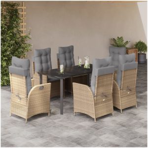 Matgrupp för trädgården med dynor 7 delar beige konstrotting vidaXL
