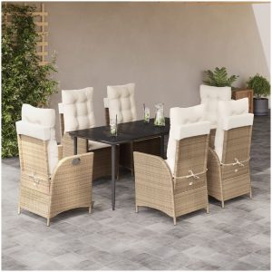 Matgrupp för trädgården med dynor 7 delar beige konstrotting vidaXL