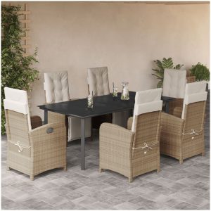 Matgrupp för trädgården med dynor 7 delar beige konstrotting vidaXL