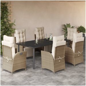 Matgrupp för trädgården med dynor 7 delar beige konstrotting vidaXL