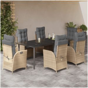 Matgrupp för trädgården med dynor 7 delar beige konstrotting vidaXL
