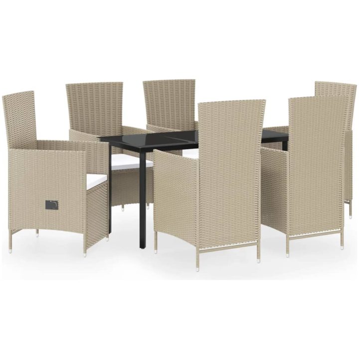 Matgrupp för trädgården med dynor 7 delar beige vidaXL – bild 2