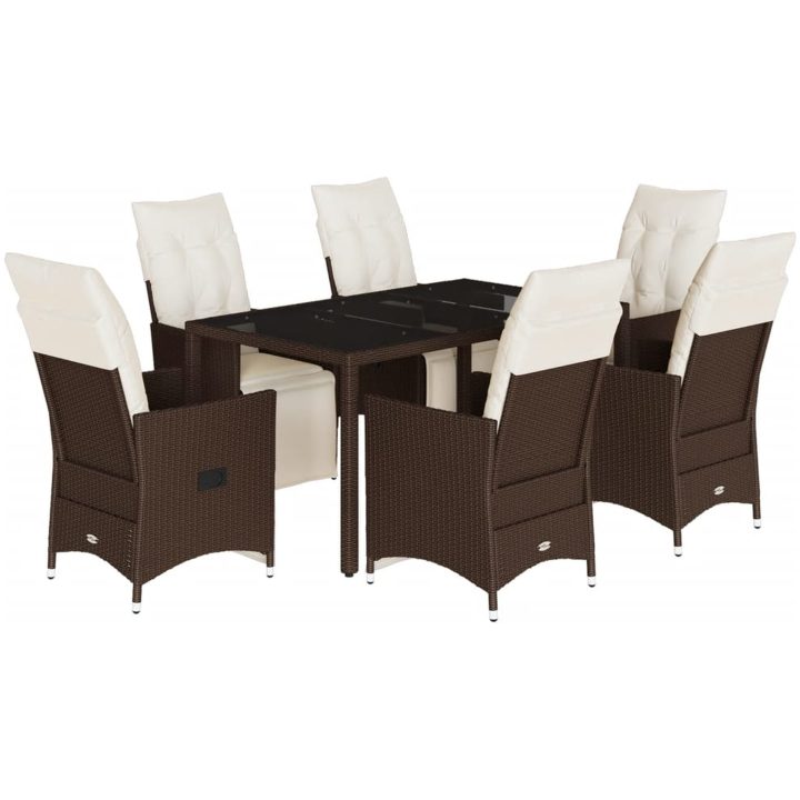 Matgrupp för trädgården med dynor 7 delar brun konstrotting vidaXL 150 x 90 x 75 cm – bild 2