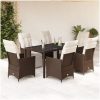 Matgrupp för trädgården med dynor 7 delar brun konstrotting vidaXL 150 x 90 x 75 cm – miniatyr 1