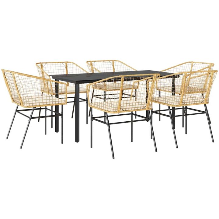 Matgrupp för trädgården med dynor 7 delar brun polyrotting glas vidaXL 160 x 80 x 74 cm – bild 2
