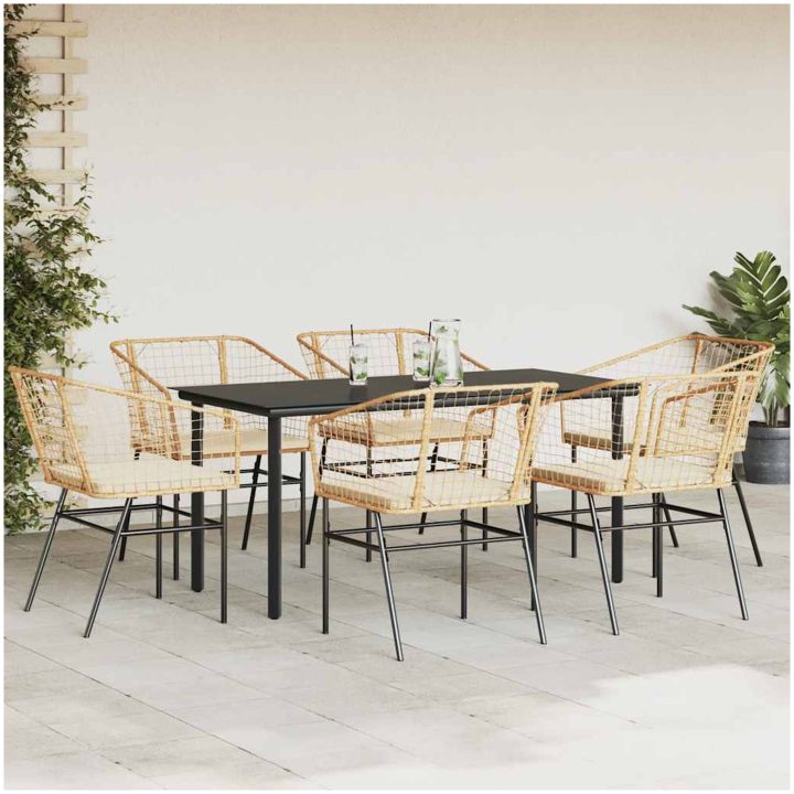 Matgrupp för trädgården med dynor 7 delar brun polyrotting glas vidaXL 160 x 80 x 74 cm – bild 3