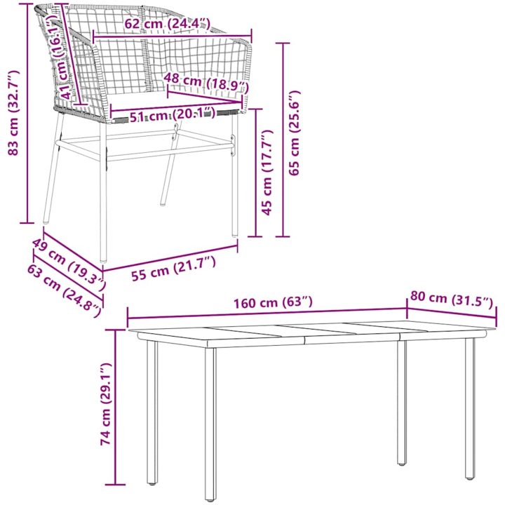 Matgrupp för trädgården med dynor 7 delar brun polyrotting glas vidaXL 160 x 80 x 74 cm – bild 8