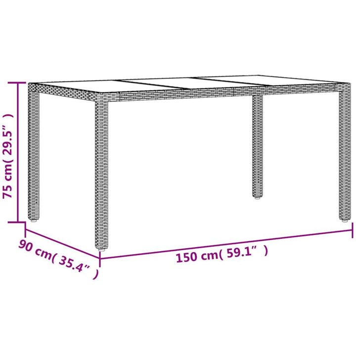 Matgrupp för trädgården med dynor 7 delar grå konstrotting&glas vidaXL 150 x 90 x 75 cm – bild 9