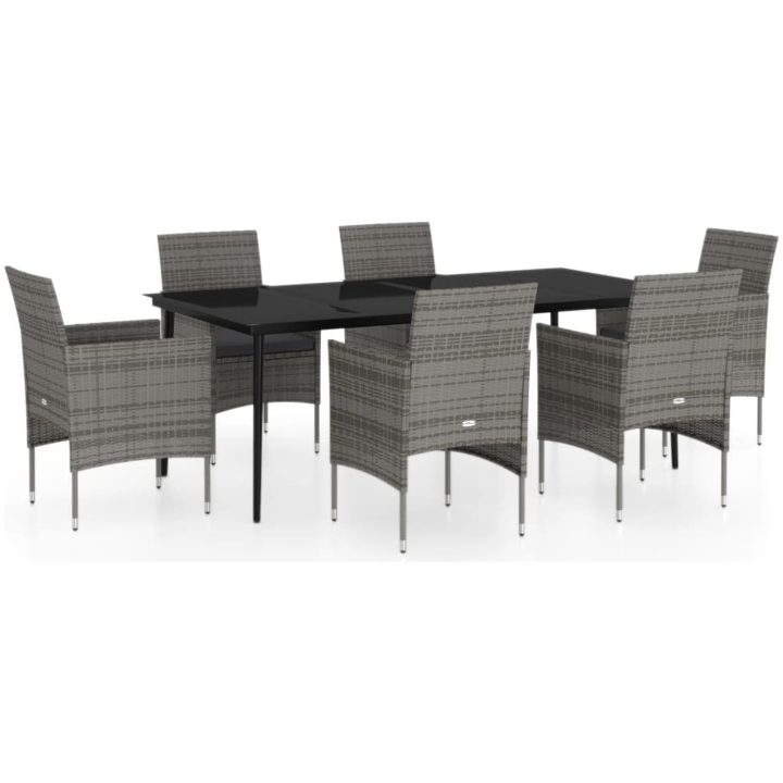 Matgrupp för trädgården med dynor 7 delar grå och svart vidaXL 200 cm table length – bild 2
