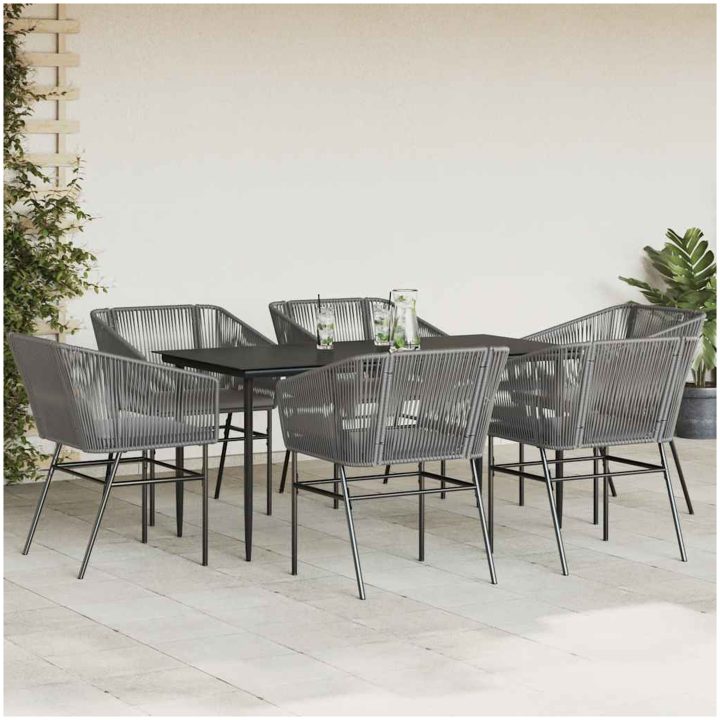 Matgrupp för trädgården med dynor 7 delar grå polyrotting glas vidaXL 160 x 80 x 74 cm – bild 3