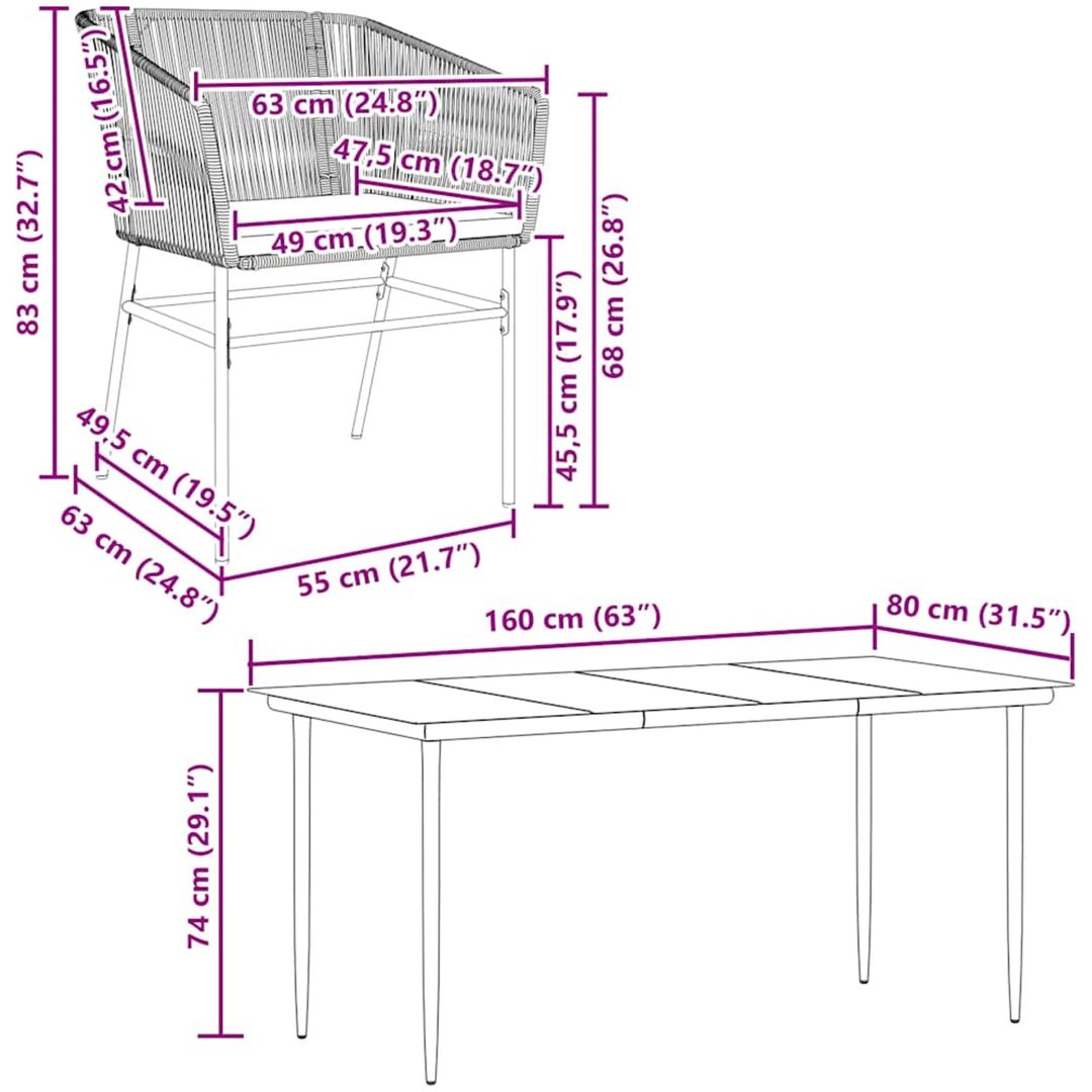 Matgrupp för trädgården med dynor 7 delar grå polyrotting glas vidaXL 160 x 80 x 74 cm – bild 10