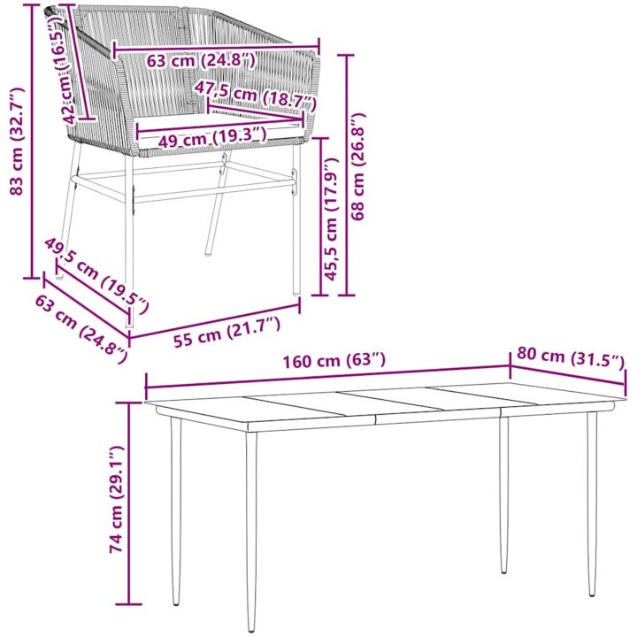 Matgrupp för trädgården med dynor 7 delar grå polyrotting glas vidaXL 160 x 80 x 74 cm – bild 10
