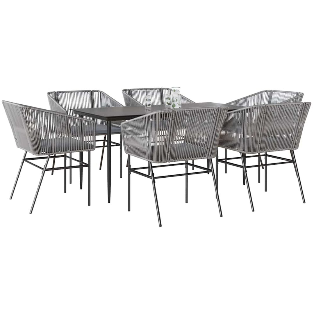 Matgrupp för trädgården med dynor 7 delar grå polyrotting glas vidaXL 160 x 80 x 74 cm