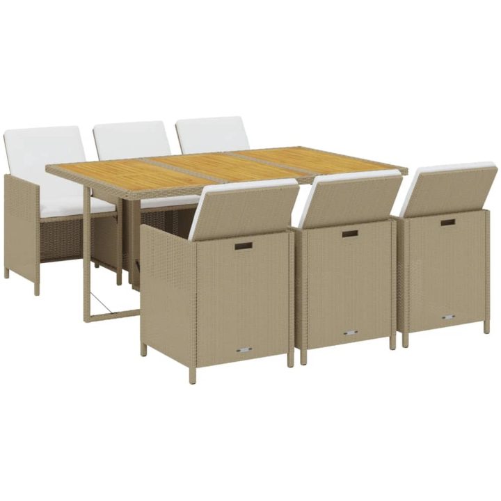 Matgrupp för trädgården med dynor 7 delar konstrotting beige vidaXL 163 cm bordslängd – bild 3