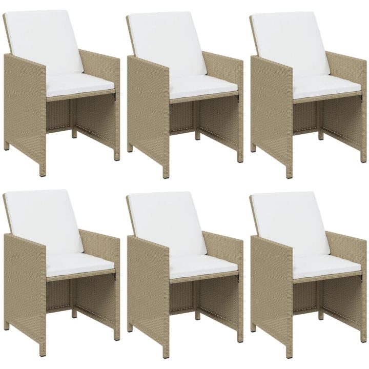 Matgrupp för trädgården med dynor 7 delar konstrotting beige vidaXL 163 cm bordslängd – bild 4