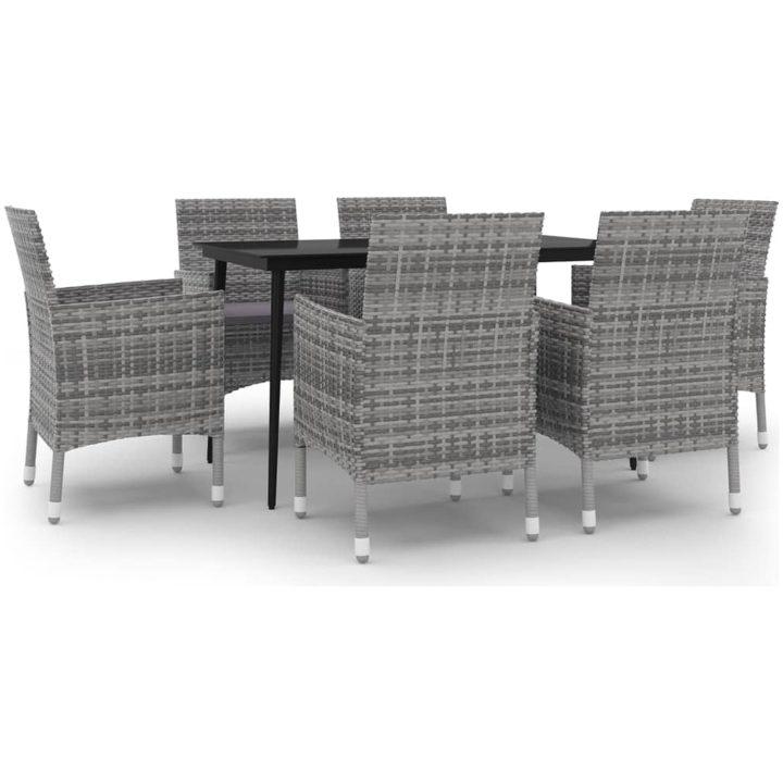 Matgrupp för trädgården med dynor 7 delar konstrotting och glas vidaXL 140 cm table length – bild 2