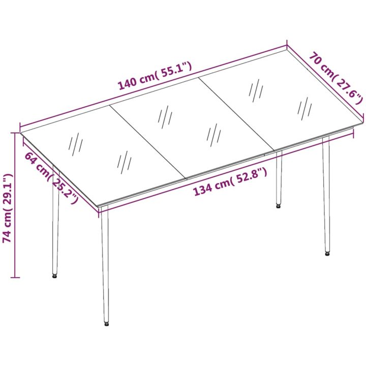 Matgrupp för trädgården med dynor 7 delar konstrotting och glas vidaXL 140 cm table length – bild 7