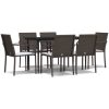 Matgrupp för trädgården med dynor 7 delar konstrotting & stål vidaXL 140 cm table length – miniatyr 2