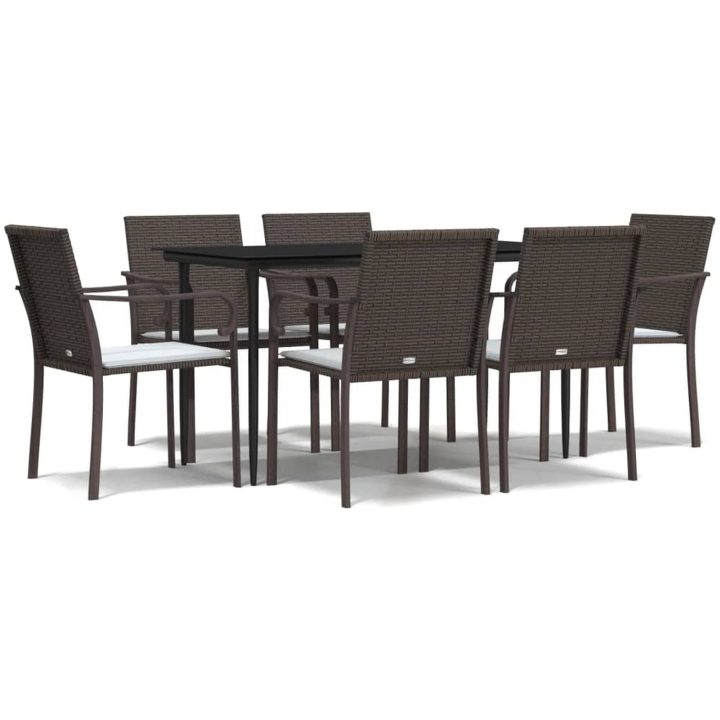 Matgrupp för trädgården med dynor 7 delar konstrotting & stål vidaXL 140 cm table length – bild 2