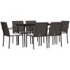 Matgrupp för trädgården med dynor 7 delar konstrotting & stål vidaXL 140 cm table length – miniatyr 3