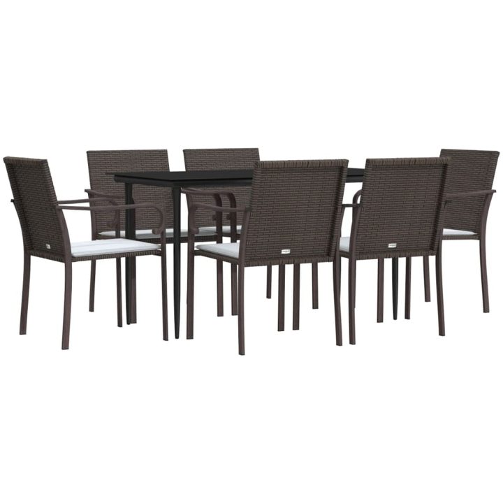 Matgrupp för trädgården med dynor 7 delar konstrotting & stål vidaXL 140 cm table length – bild 3