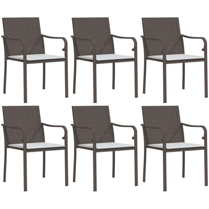 Matgrupp för trädgården med dynor 7 delar konstrotting & stål vidaXL 140 cm table length – bild 4