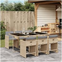 Matgrupp för trädgården med dynor 7 delar mixbeige konstrotting vidaXL