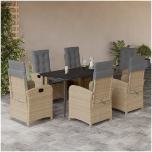 Matgrupp för trädgården med dynor 7 delar mixbeige konstrotting vidaXL