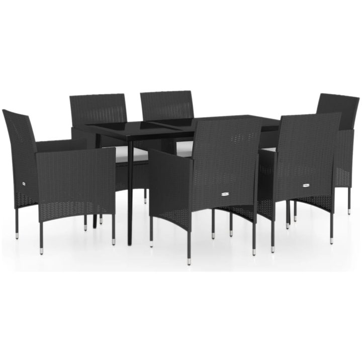 Matgrupp för trädgården med dynor 7 delar svart vidaXL 140 cm table length – bild 2