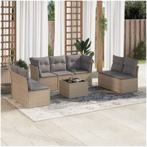 Matgrupp för trädgården med dynor 8 delar beige konstrotting vidaXL