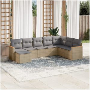 Matgrupp för trädgården med dynor 8 delar beige konstrotting vidaXL