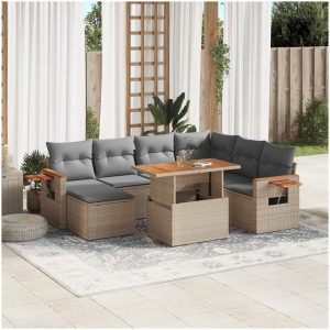 Matgrupp för trädgården med dynor 8 delar beige konstrotting vidaXL