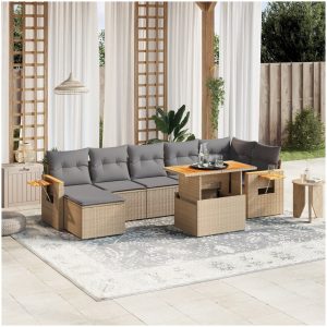 Matgrupp för trädgården med dynor 8 delar beige konstrotting vidaXL