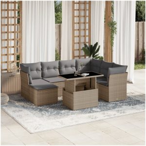Matgrupp för trädgården med dynor 8 delar beige konstrotting vidaXL