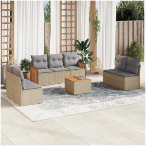 Matgrupp för trädgården med dynor 8 delar beige konstrotting vidaXL