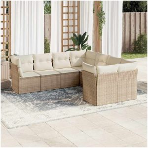 Matgrupp för trädgården med dynor 8 delar beige konstrotting vidaXL