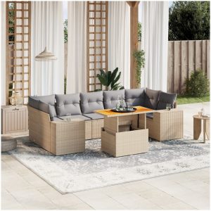 Matgrupp för trädgården med dynor 8 delar beige konstrotting vidaXL