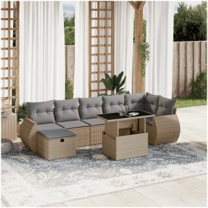 Matgrupp för trädgården med dynor 8 delar beige konstrotting vidaXL