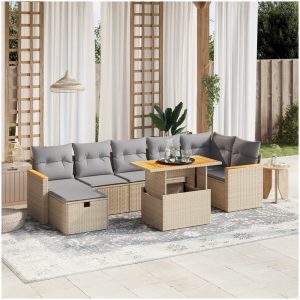 Matgrupp för trädgården med dynor 8 delar beige konstrotting vidaXL